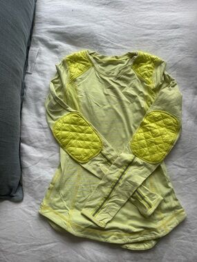 lululemon athletica Neon Yellow Quilted-Elbow Long Sleeve Active Top